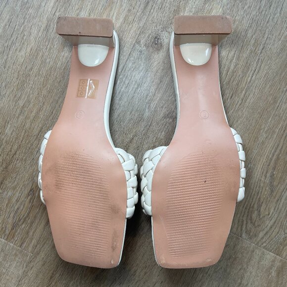 Cream Plaited Strap Low Block Flare Heel Mules - Picture 5 of 11